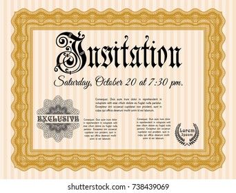 Orange Invitation. Beauty design. With complex linear background. Detailed. 