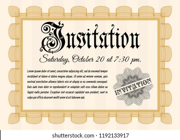 Orange Invitation. Complex background. Artistry design. Detailed. 