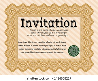 Orange Invitation. With complex background. Cordial design. Vector illustration. 