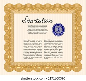 Orange Invitation. With complex background. Detailed. Lovely design. 