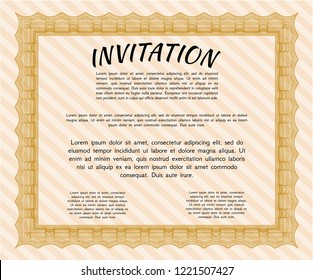 Orange Invitation. Complex background. Perfect design. Detailed. 