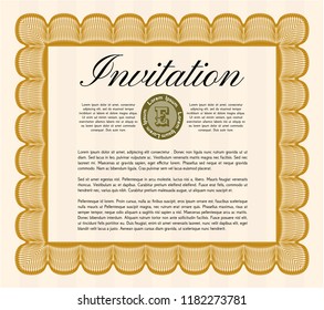 Orange Invitation. With complex linear background. Money style design. Detailed. 