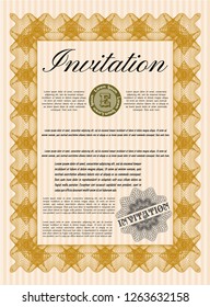 Orange Invitation. With complex linear background. Money Pattern. Vector illustration. 