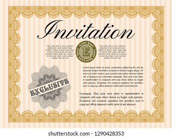 Orange Invitation. With complex linear background. Detailed. Beauty design. 