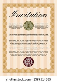 Orange Invitation. With complex linear background. Beauty design. Detailed. 
