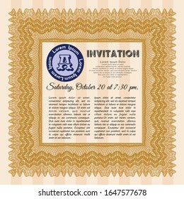 Orange Invitation. With complex linear background. Detailed. Modern design. 