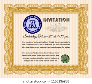 Orange Invitation. Cordial design. Customizable, Easy to edit and change colors. With background. 