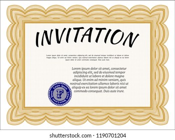 Orange Invitation. Customizable, Easy to edit and change colors. With complex background. Cordial design. 