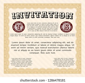 Orange Invitation. Customizable, Easy to edit and change colors. With guilloche pattern and background. Lovely design. 