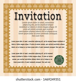 Orange Invitation. Customizable, Easy to edit and change colors. With guilloche pattern. Money style design. 