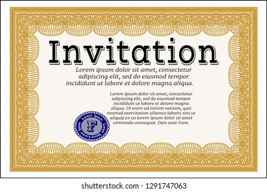 Orange Invitation. Detailed. With complex background. Superior design. 