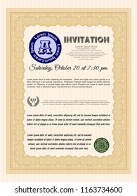 Orange Invitation. Detailed. With complex linear background. Cordial design. 