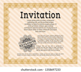 Orange Invitation. Detailed. With guilloche pattern. Money Pattern design. 