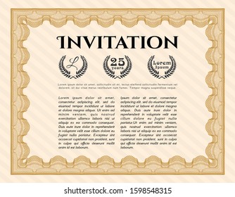 Orange Invitation. Detailed. With linear background. Elegant design. 