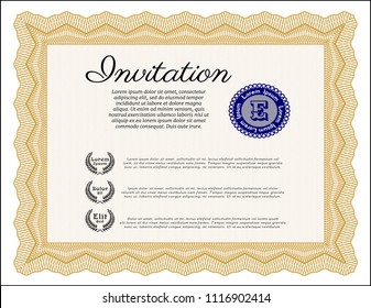 Orange Invitation. Easy to print. Modern design. Vector illustration. 
