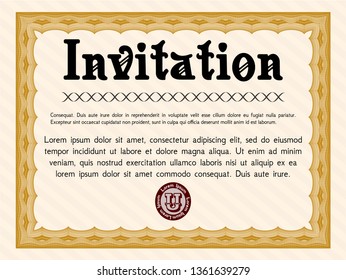 Orange Invitation. Elegant design. Detailed. With great quality guilloche pattern. 