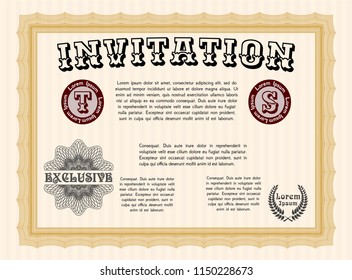 Orange Invitation. Elegant design. With great quality guilloche pattern. Customizable, Easy to edit and change colors. 