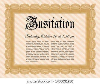 Orange Invitation. Elegant design. With guilloche pattern and background. Vector illustration. 