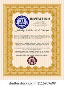 Orange Invitation. Good design. With complex background. Vector illustration. 
