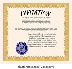 Orange Invitation. Good design. Detailed. With linear background. 