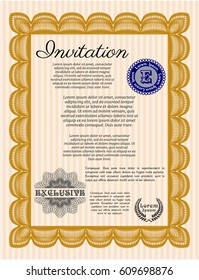 Orange Invitation. With great quality guilloche pattern. Money Pattern design. Vector illustration. 
