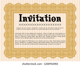 Orange Invitation. With guilloche pattern and background. Money Pattern design. Customizable, Easy to edit and change colors. 