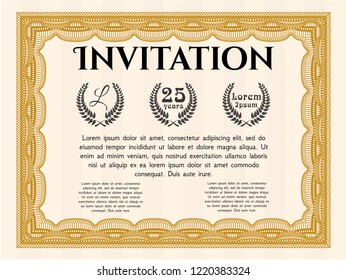 Orange Invitation. With guilloche pattern and background. Money Pattern. Detailed. 