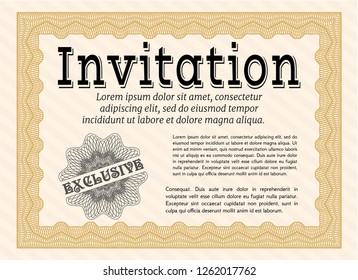 Orange Invitation. With guilloche pattern and background. Customizable, Easy to edit and change colors. Nice design. 