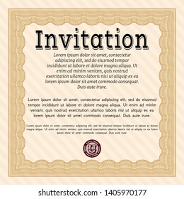 Orange Invitation. With guilloche pattern and background. Money Pattern. Vector illustration. 