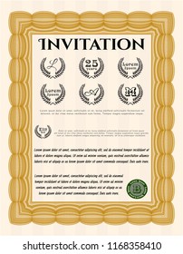 Orange Invitation. With guilloche pattern. Customizable, Easy to edit and change colors. Beauty design. 