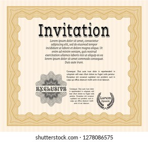 Orange Invitation. With guilloche pattern. Lovely design. Vector illustration. 