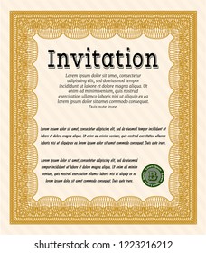 Orange Invitation. With guilloche pattern. Money design. Vector illustration. 