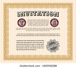Orange Invitation. With guilloche pattern. Money Pattern. Customizable, Easy to edit and change colors. 