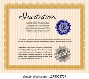 Orange Invitation. With guilloche pattern. Perfect design. Vector illustration. 