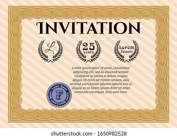 Orange Invitation. With linear background. Beauty design. Detailed. 