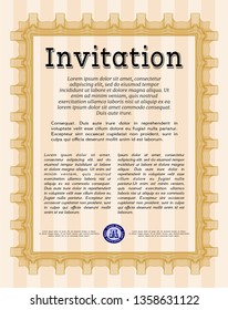 Orange Invitation. With linear background. Detailed. Nice design. 