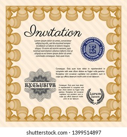 Orange Invitation. With linear background. Detailed. Superior design. 