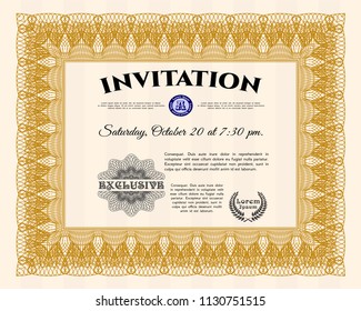 Orange Invitation. With linear background. Retro design. Detailed. 