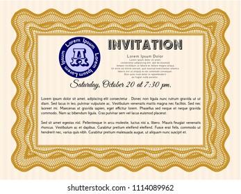  Orange Invitation. Lovely design. Complex background. Vector illustration. 