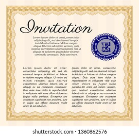 Orange Invitation. Lovely design. Vector illustration. With guilloche pattern and background. 