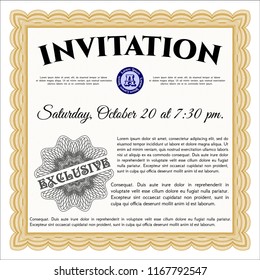 Orange Invitation. Modern design. With guilloche pattern and background. Detailed. 