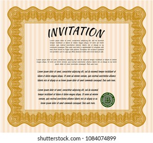Orange Invitation. Money design. With background. Detailed. 