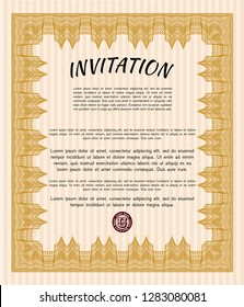 Orange Invitation. Money design. With guilloche pattern. Customizable, Easy to edit and change colors. 
