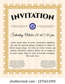 Orange Invitation. Money design. Vector illustration. With guilloche pattern. 