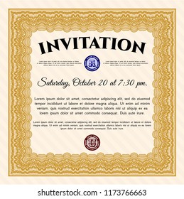 Orange Invitation. Money Pattern design. With guilloche pattern. Vector illustration. 