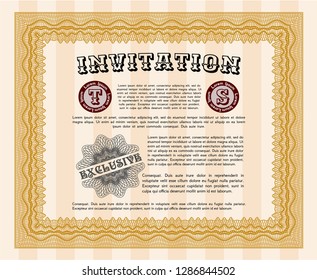 Orange Invitation. Money Pattern design. Detailed. With guilloche pattern and background. 