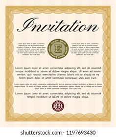 Orange Invitation. Money Pattern. With guilloche pattern and background. Customizable, Easy to edit and change colors. 