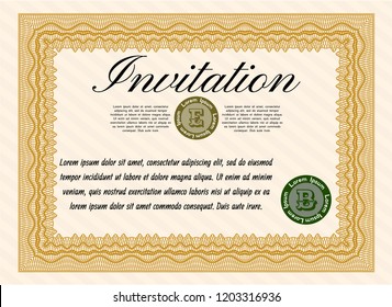 Orange Invitation. Money Pattern. Printer friendly. Detailed. 
