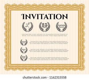 Orange Invitation. Money style design. Vector illustration. Complex background. 