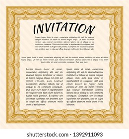 Orange Invitation. Perfect design. With guilloche pattern and background. Detailed. 